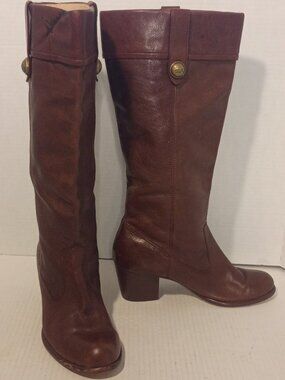 COACH "Fayth" Sz 8B Whiskey Leather Equestrian-Style Pull-on Boots 2" Heels
